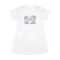 USA 4th of July Floral T-Shirt Dress - Red White Blue Fireworks Design