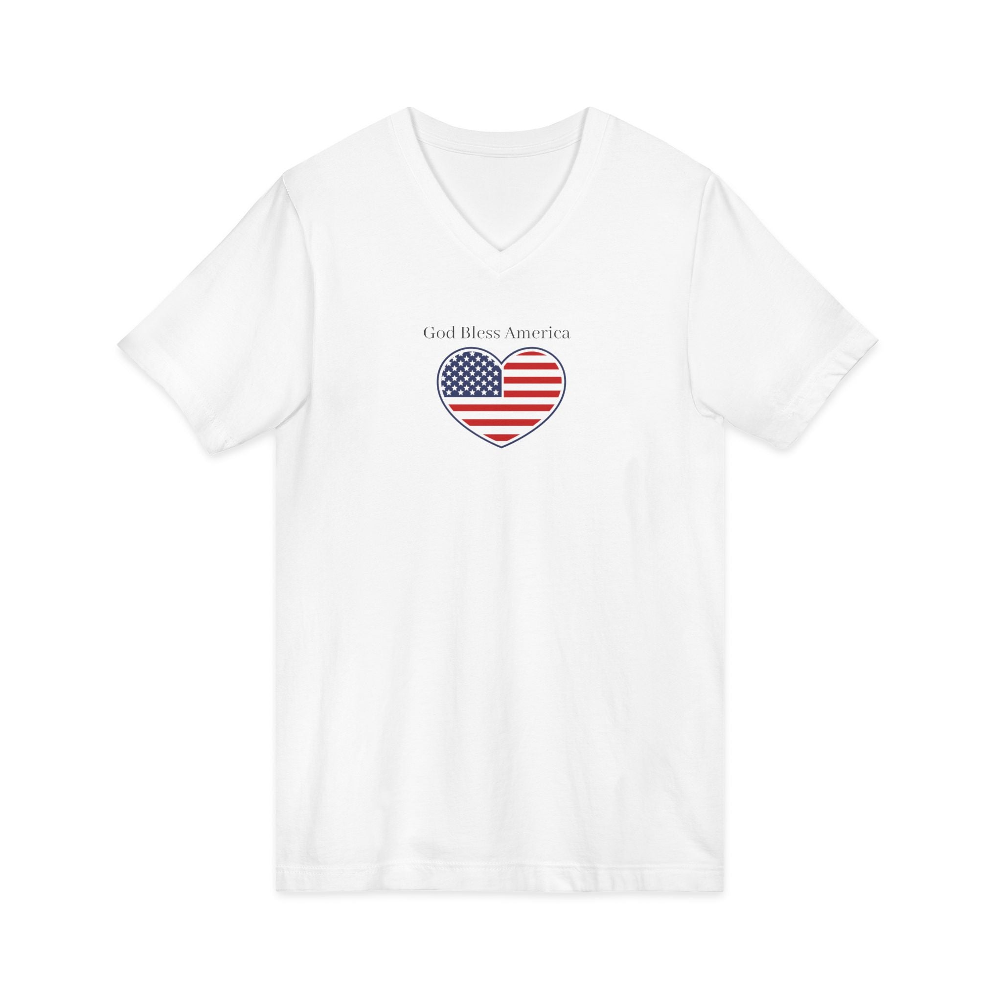 Patriotic Heart V-Neck Tee - God Bless America Flag Design
