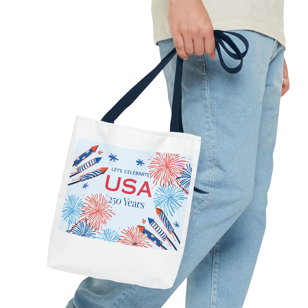 USA 250 Years Tote Bag – Patriotic Fireworks Fourth of July Celebration Tote