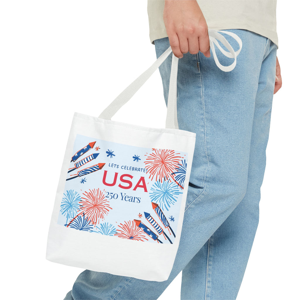 USA 250 Years Tote Bag – Patriotic Fireworks Fourth of July Celebration Tote