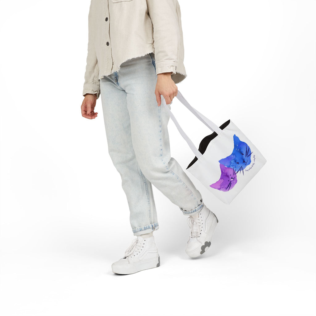 Cat Faces Watercolor Canvas Tote — Purple & Blue Kitty Bag