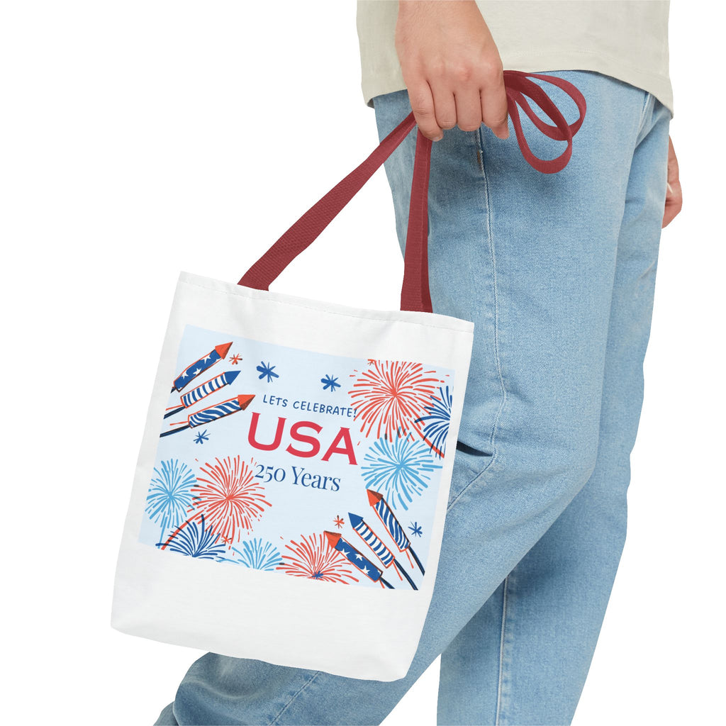 USA 250 Years Tote Bag – Patriotic Fireworks Fourth of July Celebration Tote