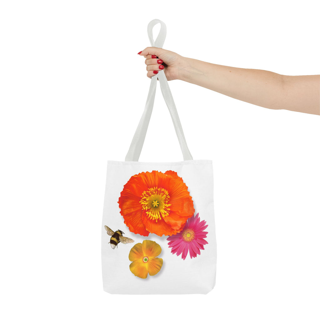 Floral Bee Tote Bag — Orange Poppy & Daisy All-Over Print