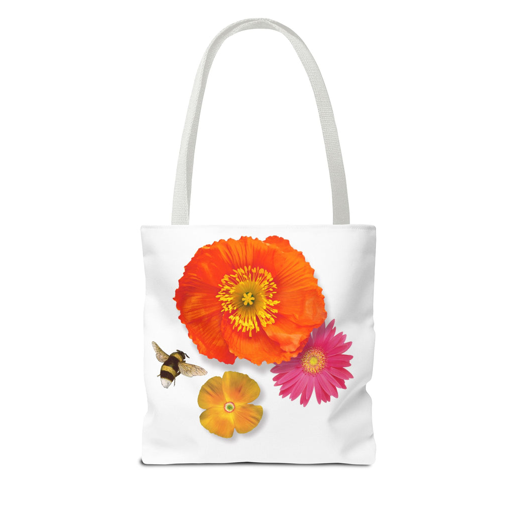 Floral Bee Tote Bag — Orange Poppy & Daisy All-Over Print