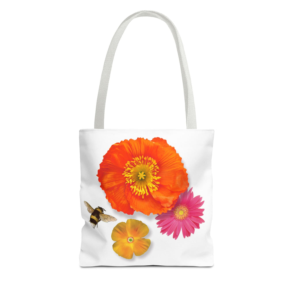 Floral Bee Tote Bag — Orange Poppy & Daisy All-Over Print