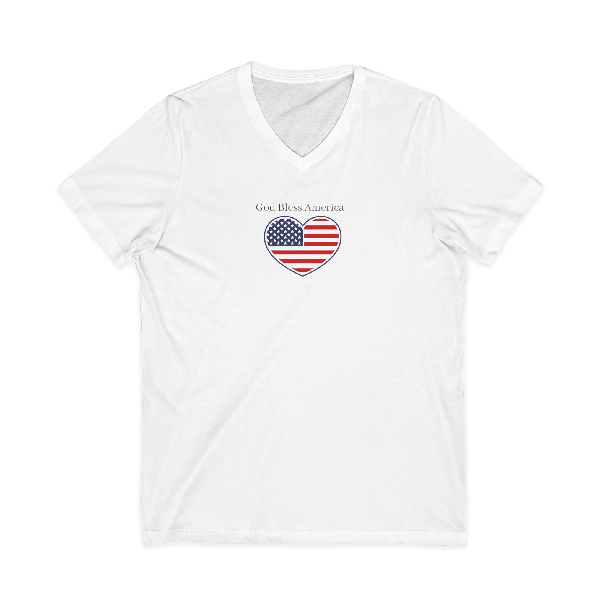 Patriotic Heart V-Neck Tee - God Bless America Flag Design