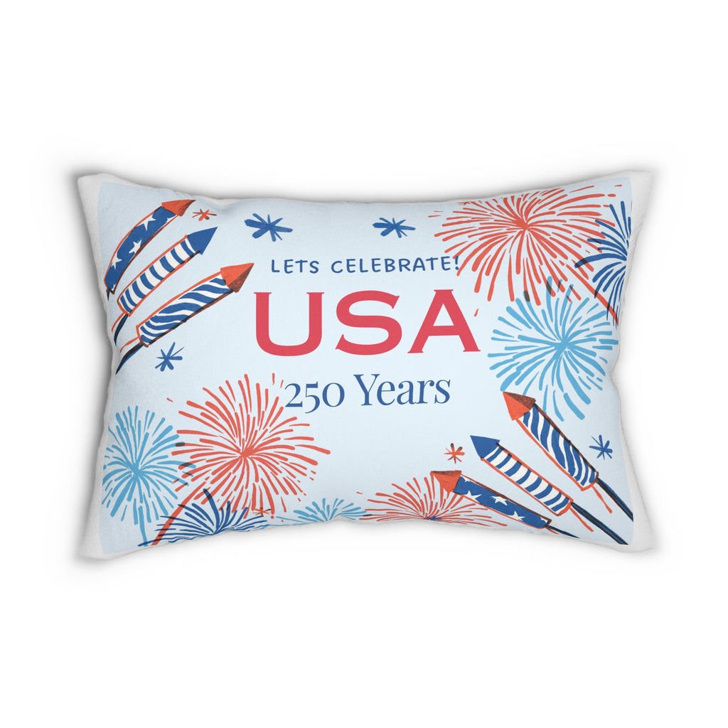 USA 250 Years Fireworks Lumbar Pillow