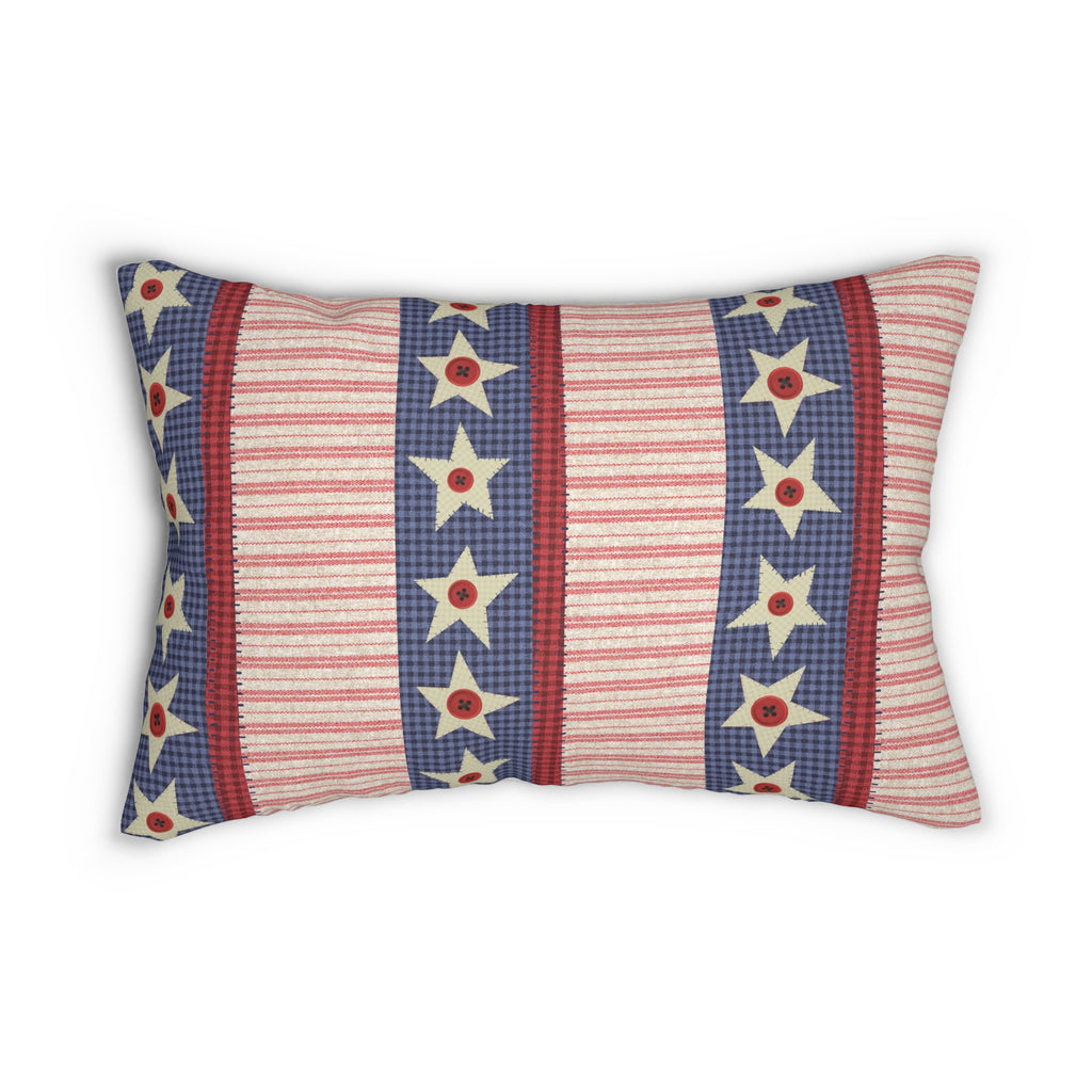 Americana Patriotic Stars & Stripes Lumbar Pillow — Americana Cabin Cushion