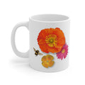 Floral Bee Ceramic Mug — Orange Poppy & Pink Daisy 11oz
