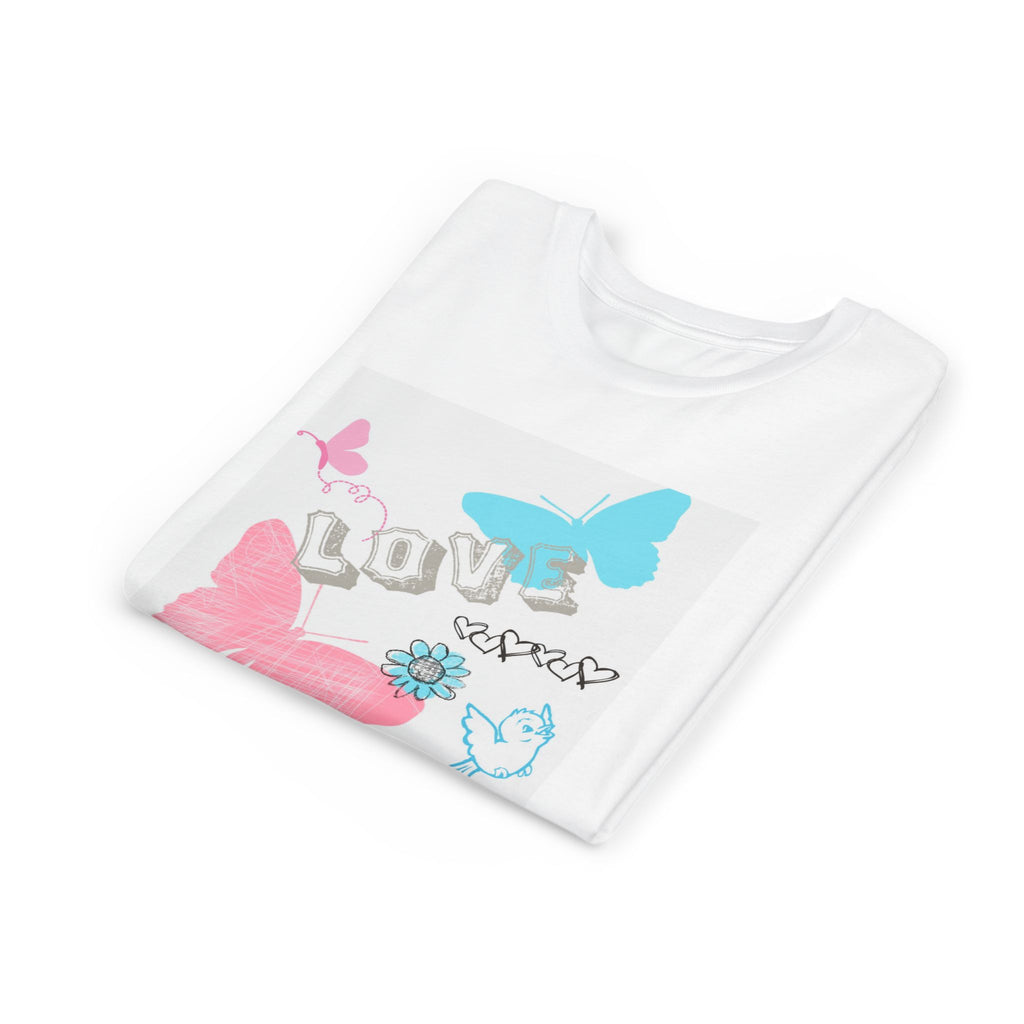 Youth Tee - Pastel Butterfly "Love" Graphic, Cute Floral Spring Shirt for Girls