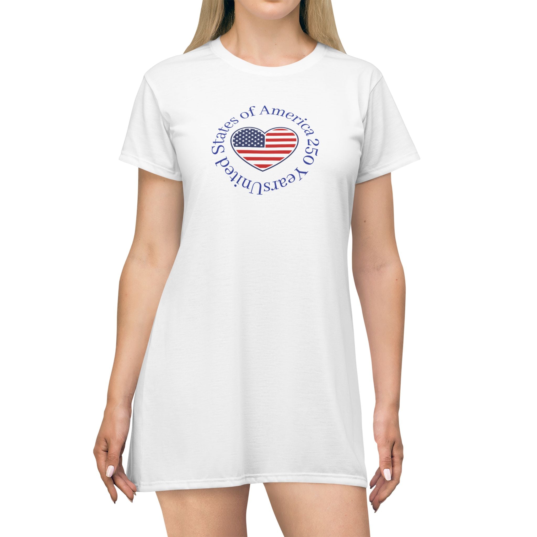 Patriotic Heart T-Shirt Dress — "United States of America" Flag Design
