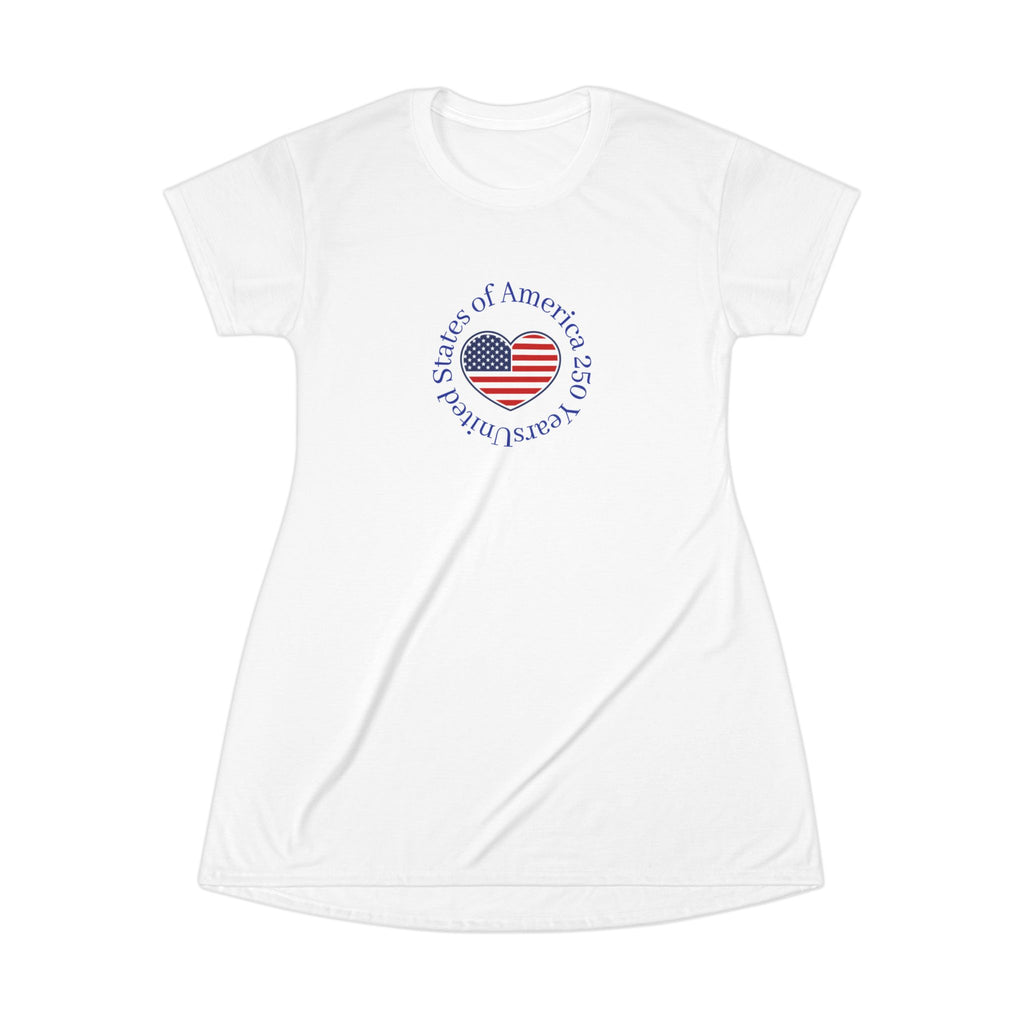 Patriotic Heart T-Shirt Dress — "United States of America" Flag Design