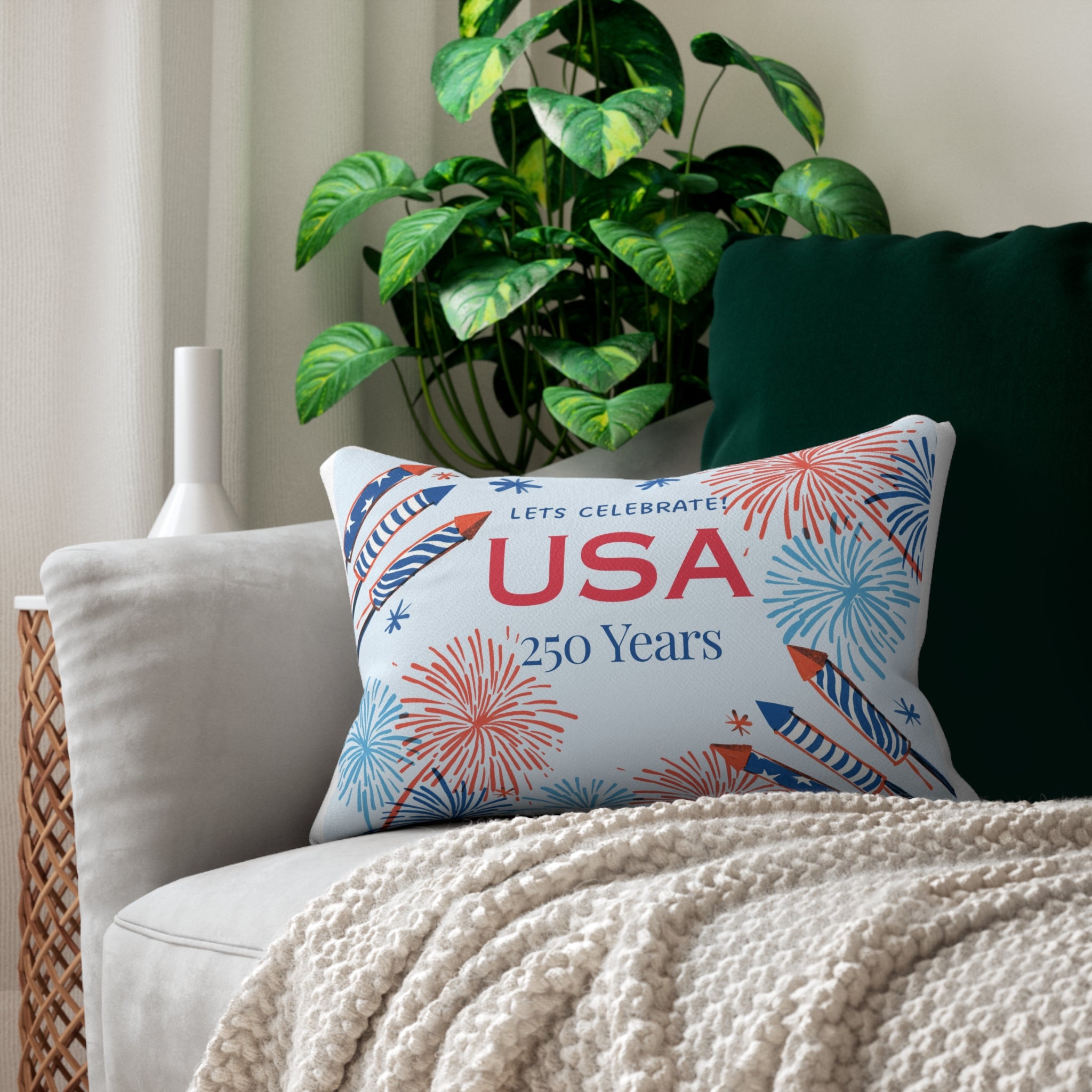 USA 250 Years Fireworks Lumbar Pillow