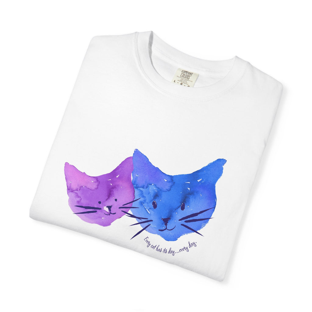 Cat Mom Watercolor Tee — Purple & Blue Sleeping Cats T-Shirt