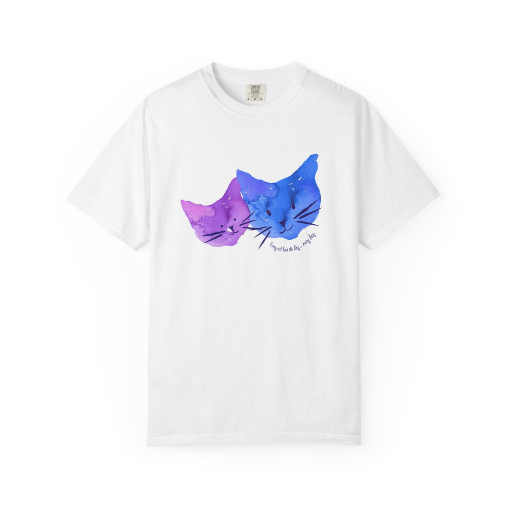Cat Mom Watercolor Tee — Purple & Blue Sleeping Cats T-Shirt